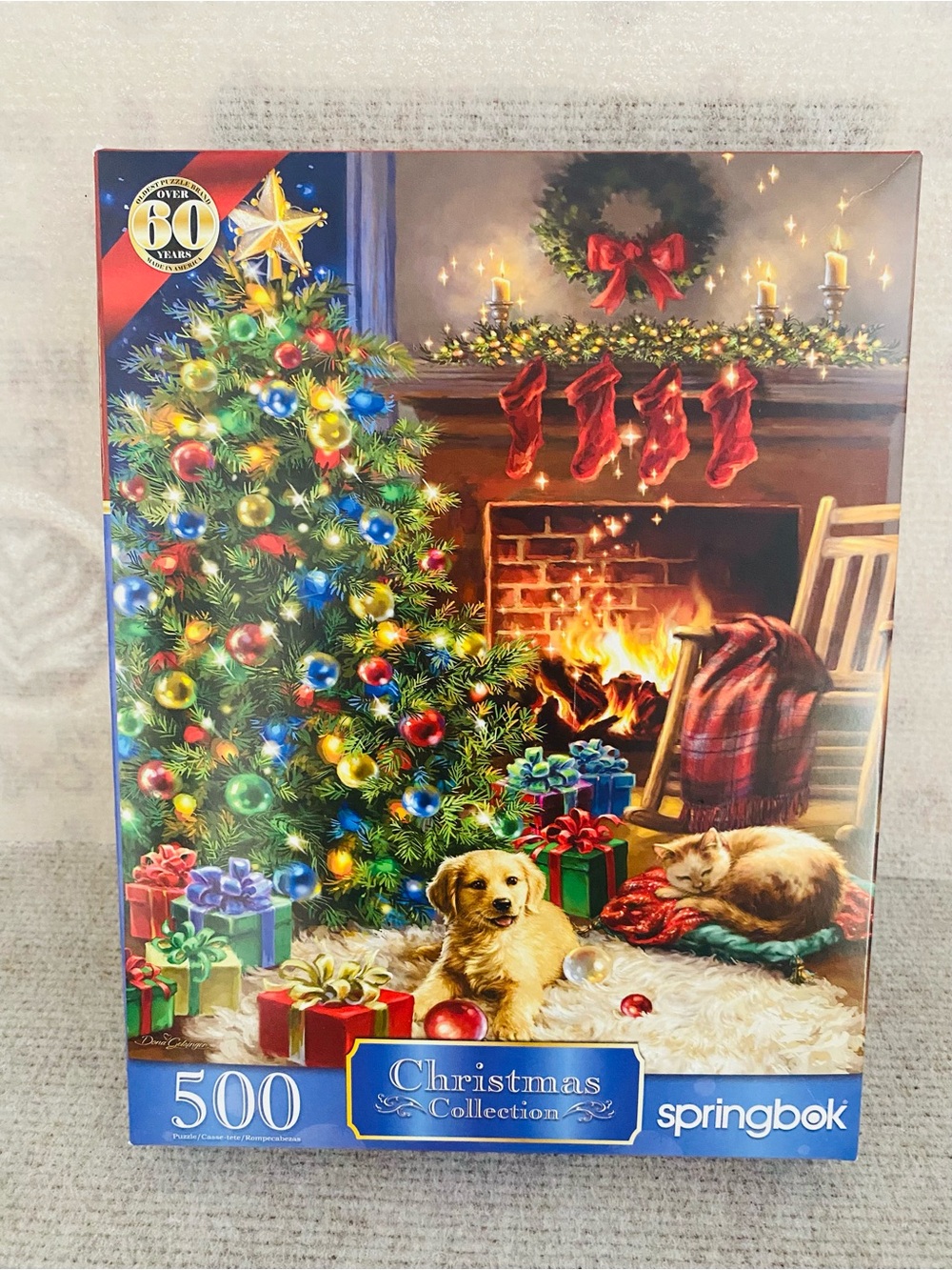 Springbok 500 piece puzzle. Xmas theme with Tree and Pets . 500 pieces.